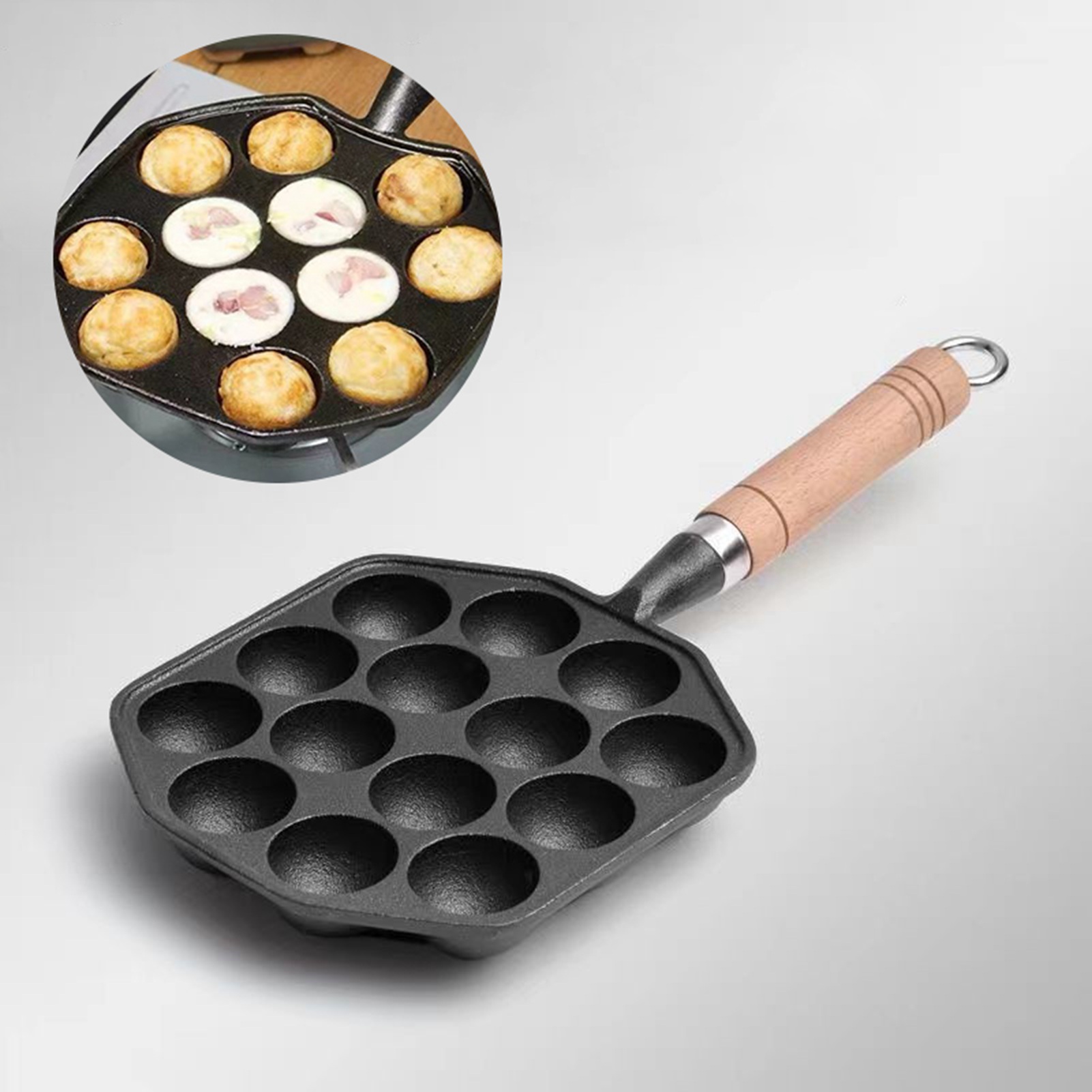 Takoyaki Grill Plate - 14-otworowa patelnia Takoyaki Nieprzywierająca żeliwna ośmiornica